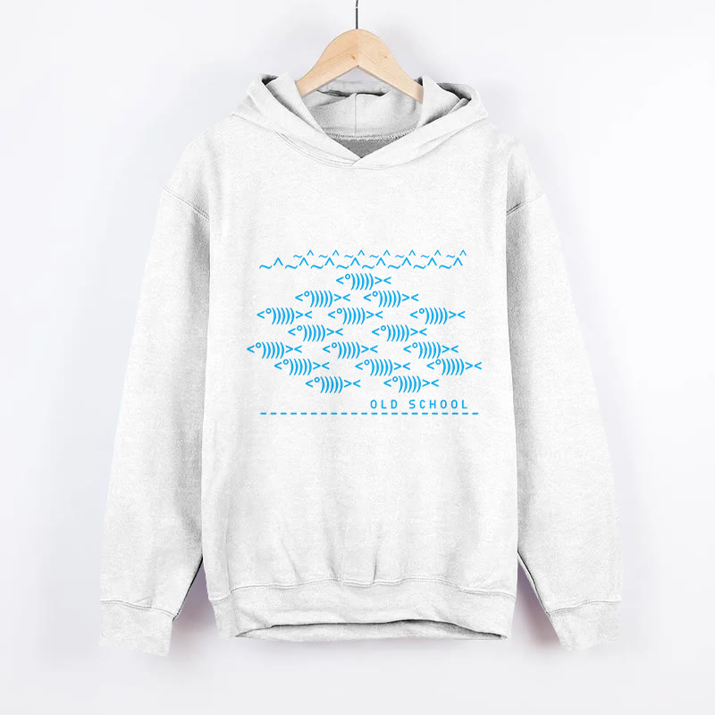 Unisex Old School Fish Geek Print Long Sleeved Hoodie - White - US44-46(8XL) - image 3
