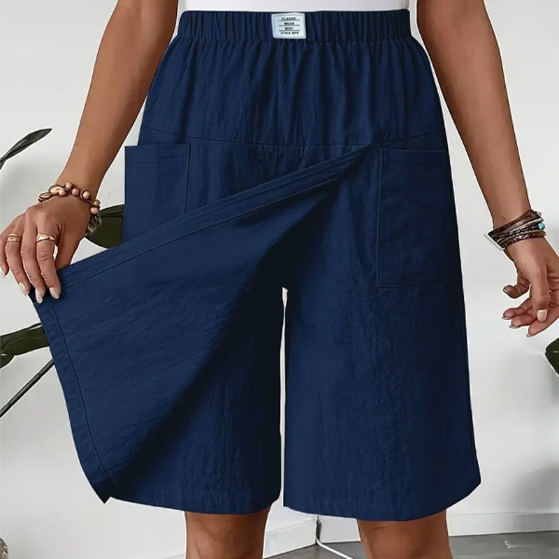 Casual Large Pockets Solid Mid Skirt Short Pants - Dark Blue - 2XL - image 4