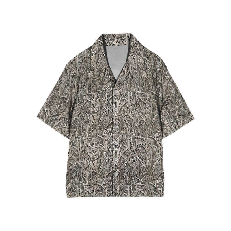 Vintage Camo Print Camp-collar Shirt - Khaki - 6XL - image 4