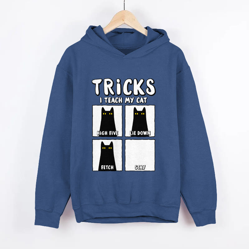 Unisex Funny Cat Tricks Pattern Long Sleeved Hoodie - Dark Blue - US44-46(8XL) - image 4