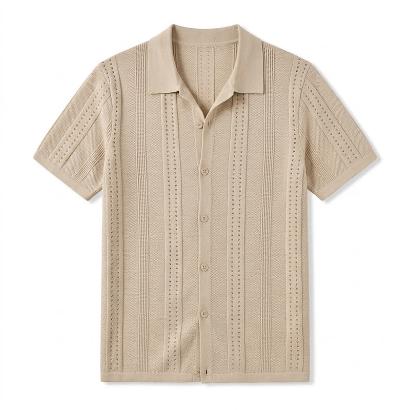 Men's Solid Color Knit Collared Short Sleeve Button Up Polo Shirt - Apricot - 4XL - image 11