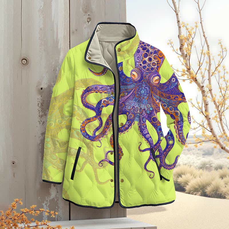 Unique Exquisite Octopus Pattern Art Print Outerwear Jackets - Yellow - 4XL - image 9