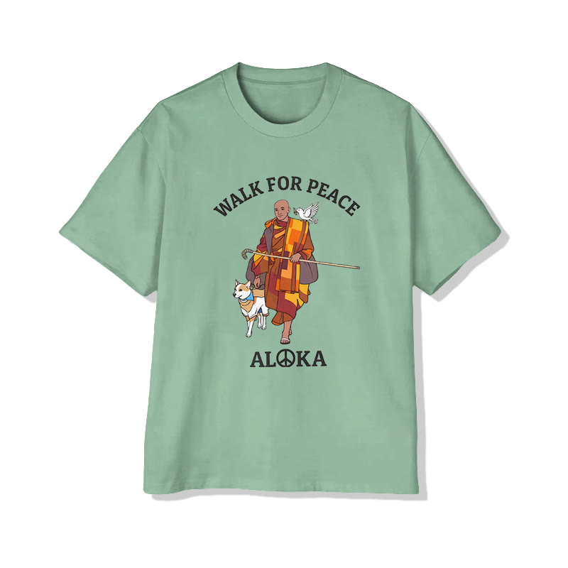 Unisex Walk For Peace Pattern Cotton Print T-shirt - Light Green - US20-22(3XL) - image 11