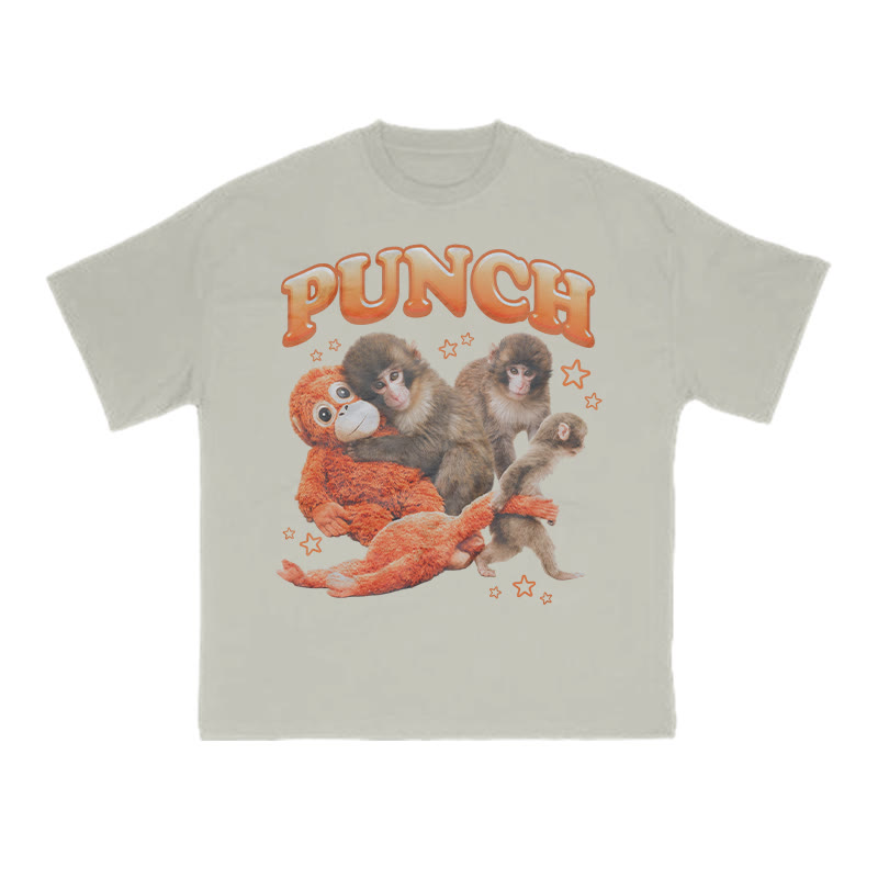 Cute Monkey Punch Print T-shirt - Warm Grey - US16-18(2XL) - image 4
