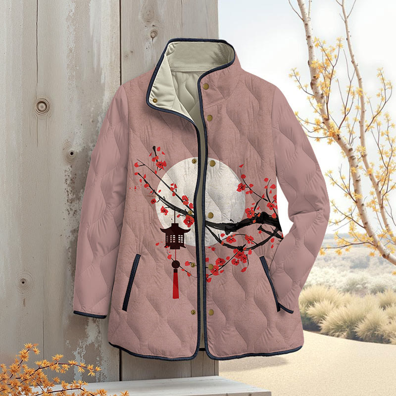 Japanese Sun & Lantern On Plum Blossom Art Print Outerwear Jackets - Nude - 4XL - image 3