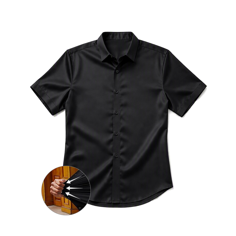 Men's Solid Color Stretch Short Sleeve Button Up Business Casual Shirt - image 3