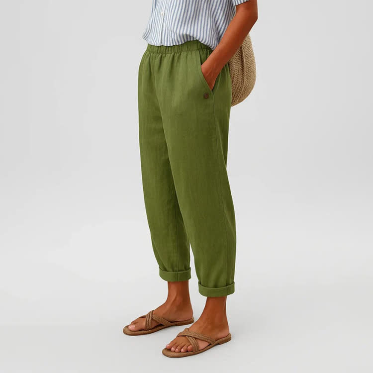 Elegant Solid Cozy Casual Pocket Pants  - Olive Green - 5XL - image 4