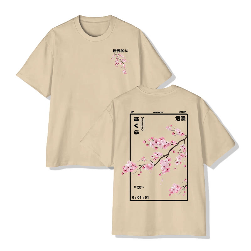 Unisex Cherry Blossom Print Short-Sleeve Crew Neck T-Shirt - image 9