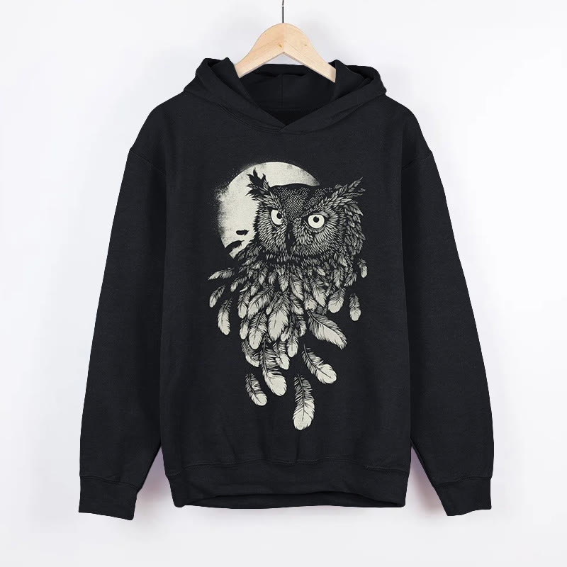  Unisex Vintage Owl Art Pattern Long Sleeved Hoodie - Black - US44-46(8XL) - image 3
