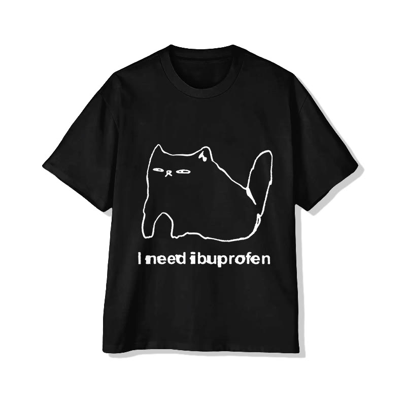 Unisex I Need Ibuprofen Pattern Short Sleeved Crew Neck T-Shirt - Black - 2XL - image 4