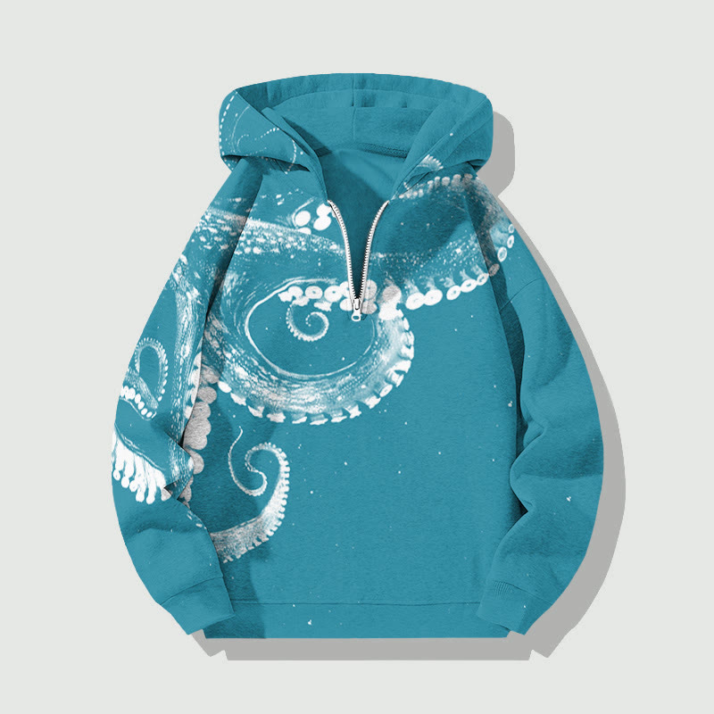 Unisex Three-dimensional Creative Octopus Half Zip Hoodie - Lake Blue - US32-34(5XL) - image 5