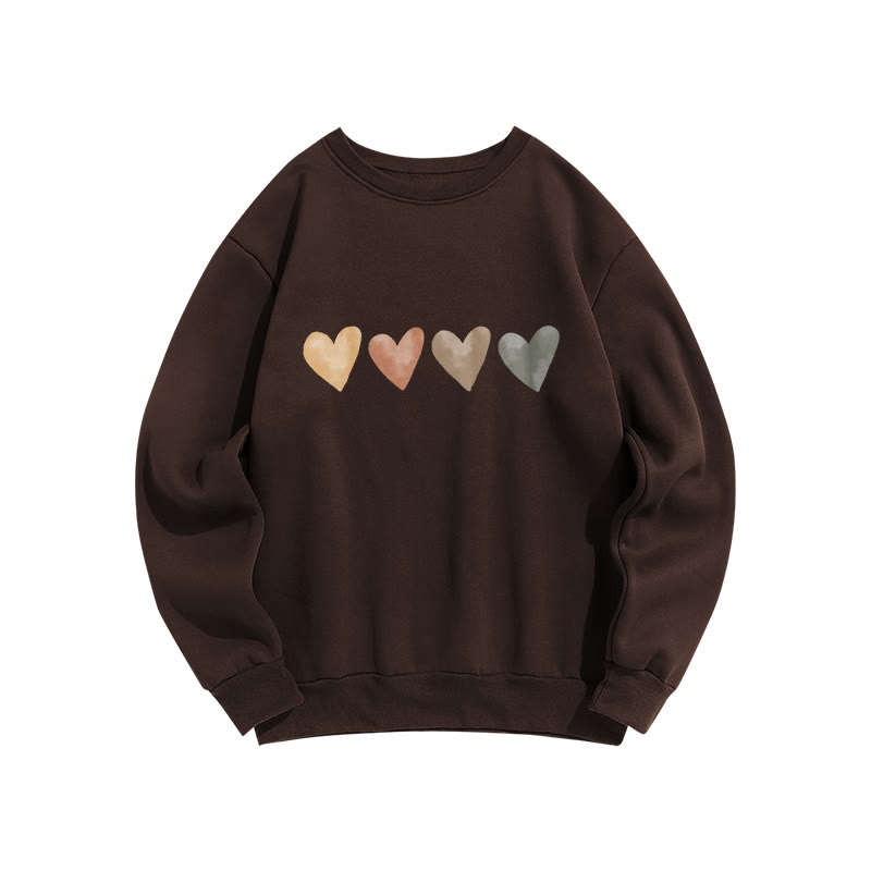 Neutral Watercolor Heart Print Crew Neck Sweatshirt - Coffee - US16-18(2XL) - image 7