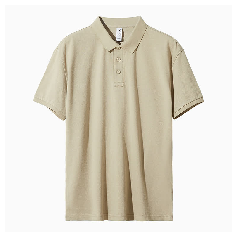 Men’s Casual Solid Color Simple Polo Shirt - Khaki - 4XL - image 9