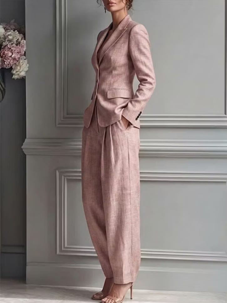 Notched Lapel Long Sleeve Blazer & Wide Leg Pants Two Piece Suit - image 8