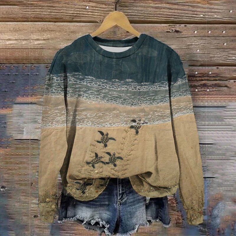 Baby Sea Turtles Beach Fiber Art Print Sweatshirt