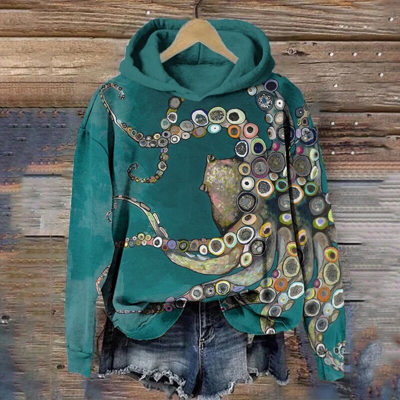 Colorful Octopus Oil Painting Print Hoodie
