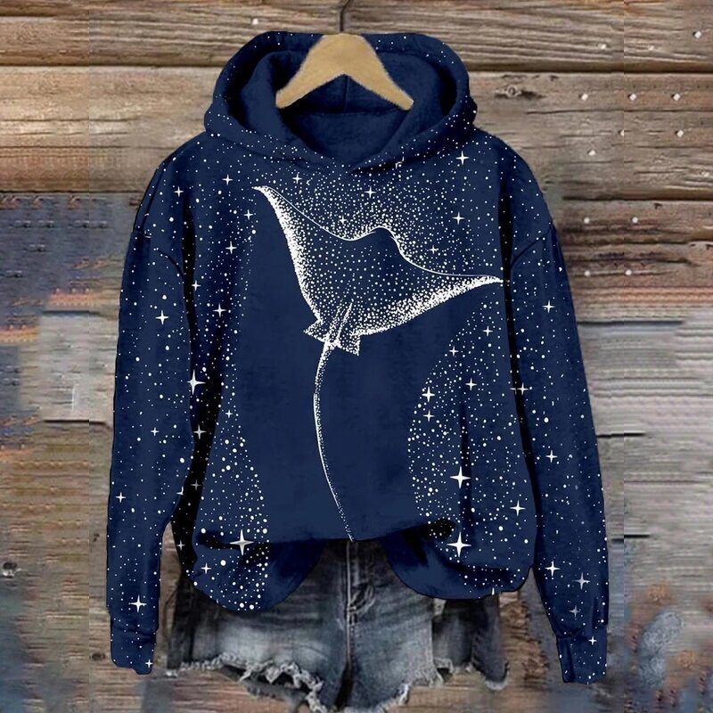 Starry Spotted Eagle Rays Print Hoodie