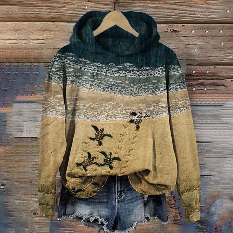 Baby Sea Turtles Beach Fiber Art Print Hoodie