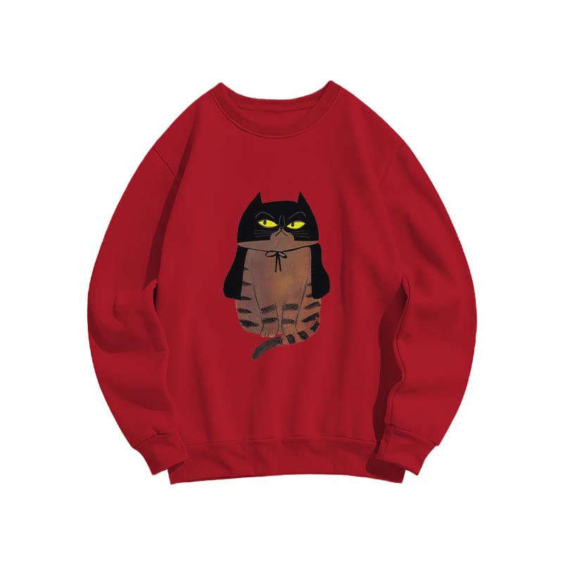 Vintage Funny Owl Cat Print Crew Neck Sweatshirt - Red - US16-18(2XL) - image 8