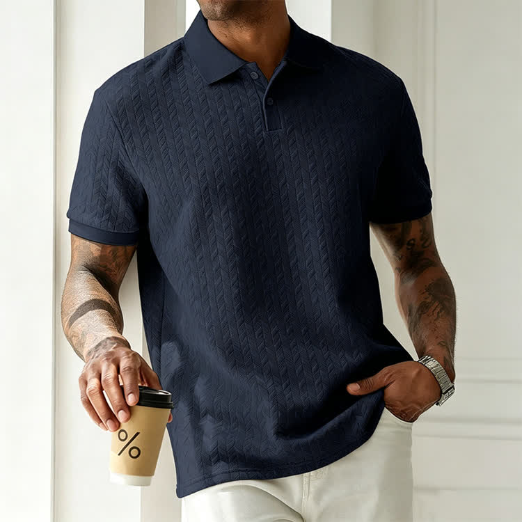 Cozy Solid Classic Texture Short-sleeve Button Polo Shirt - image 4