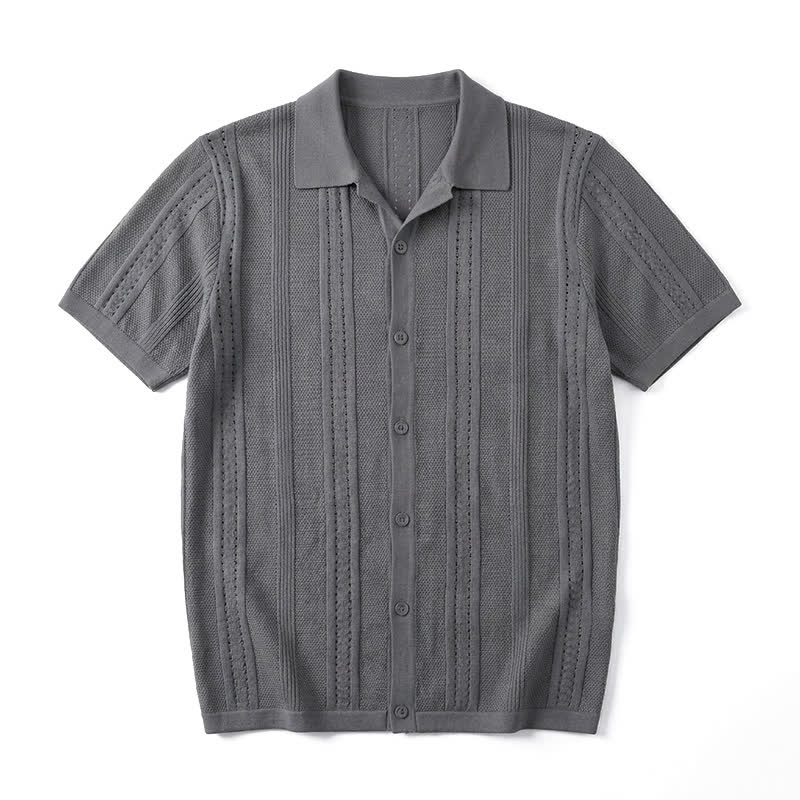 Men's Solid Color Knit Collared Short Sleeve Button Up Polo Shirt - Dark Grey - 4XL - image 15