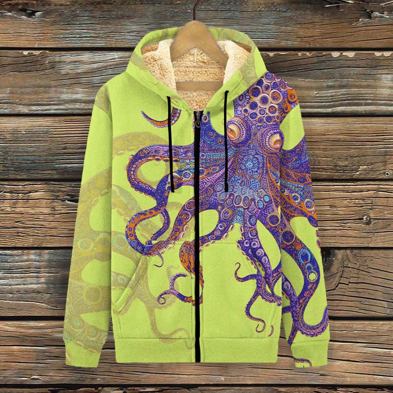 Unique Exquisite Octopus Pattern Art Print Print Fleece Jacket - Green - 4XL - image 4