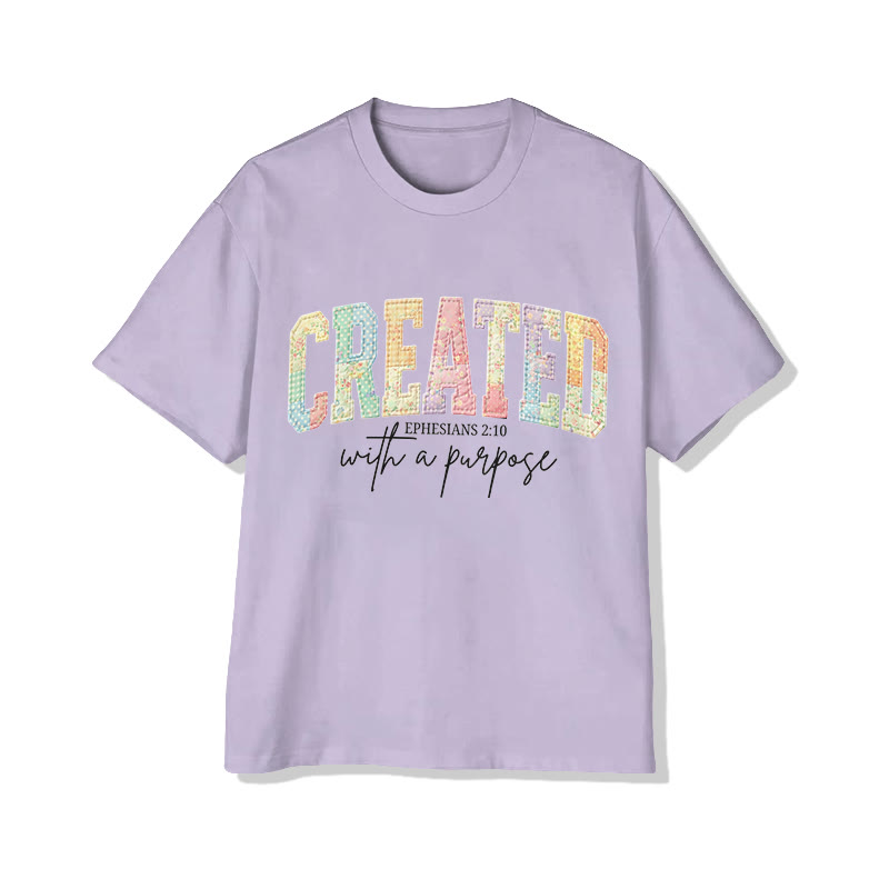 Christian Created With A Purpose Ephesians 2:10 Print Pattern Cotton Print T-Shirt - Light Purple - US16-18(2XL) - image 9