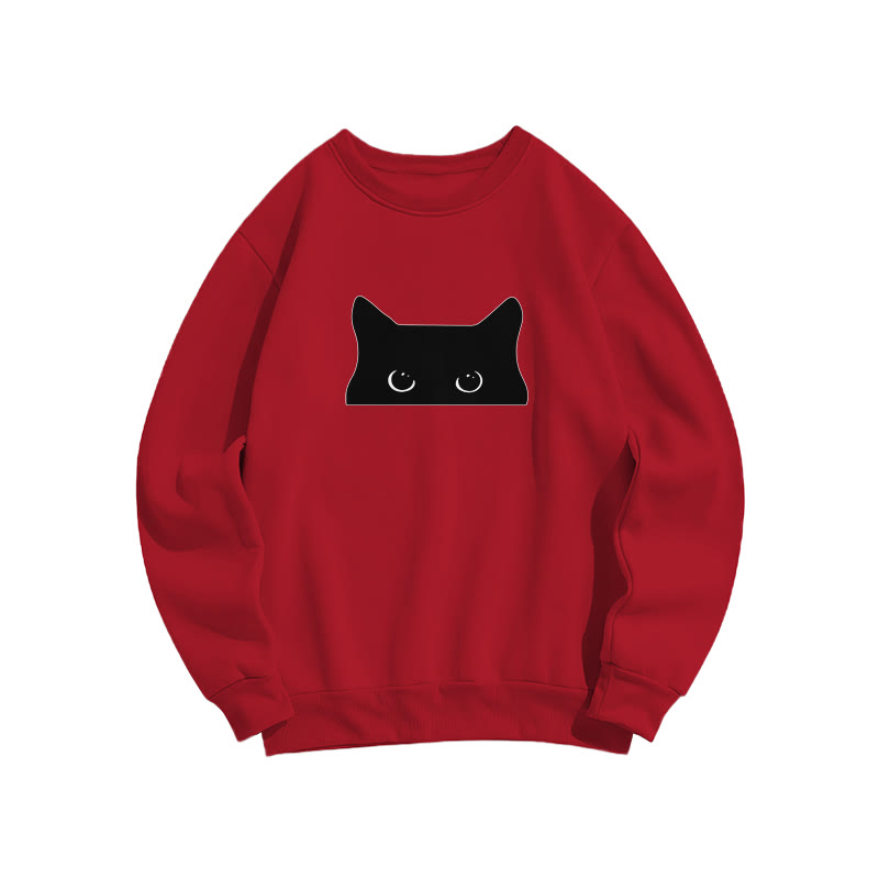 Unisex Peeping Cat Prints Print Long Sleeve Crew Neck Sweatshirt - Red - US16-18(2XL) - image 5