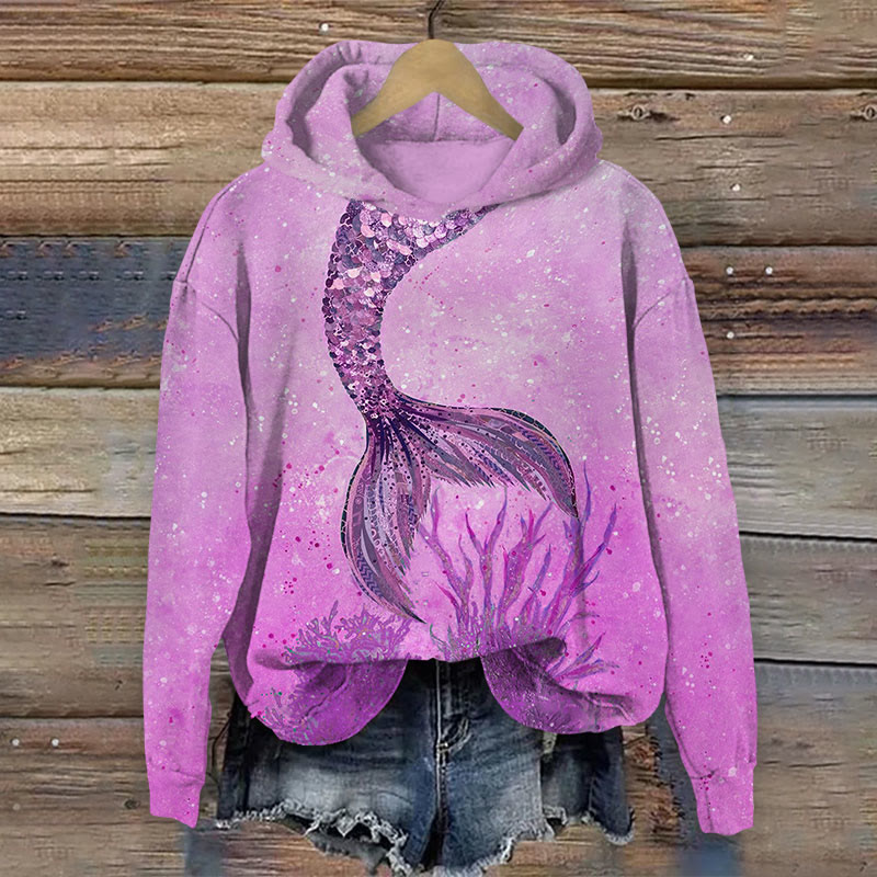 Ocean Mermaid Print Long Sleeve Hoodie - Purple - US44-46(8XL) - image 3