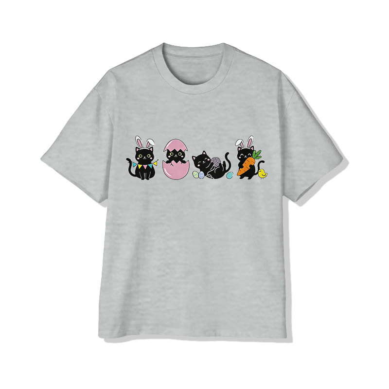 Easter Black Cats Print Pattern Cotton Print T-shirt - Grey - US16-18(2XL) - image 4