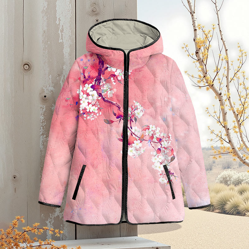 Japanese Antique Pear Blossom Ink Painting Art Print Zipper Jackets - Pink - 4XL - image 3