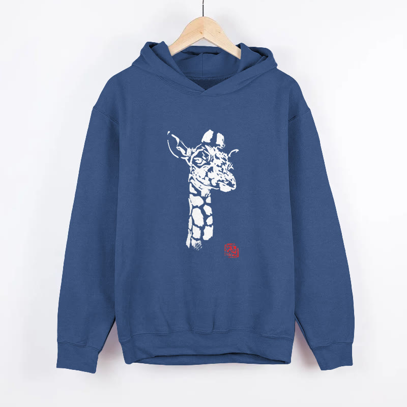 Unisex Japanese-style Giraffe Pattern Long Sleeved Hoodie - Dark Blue - US44-46(8XL) - image 5