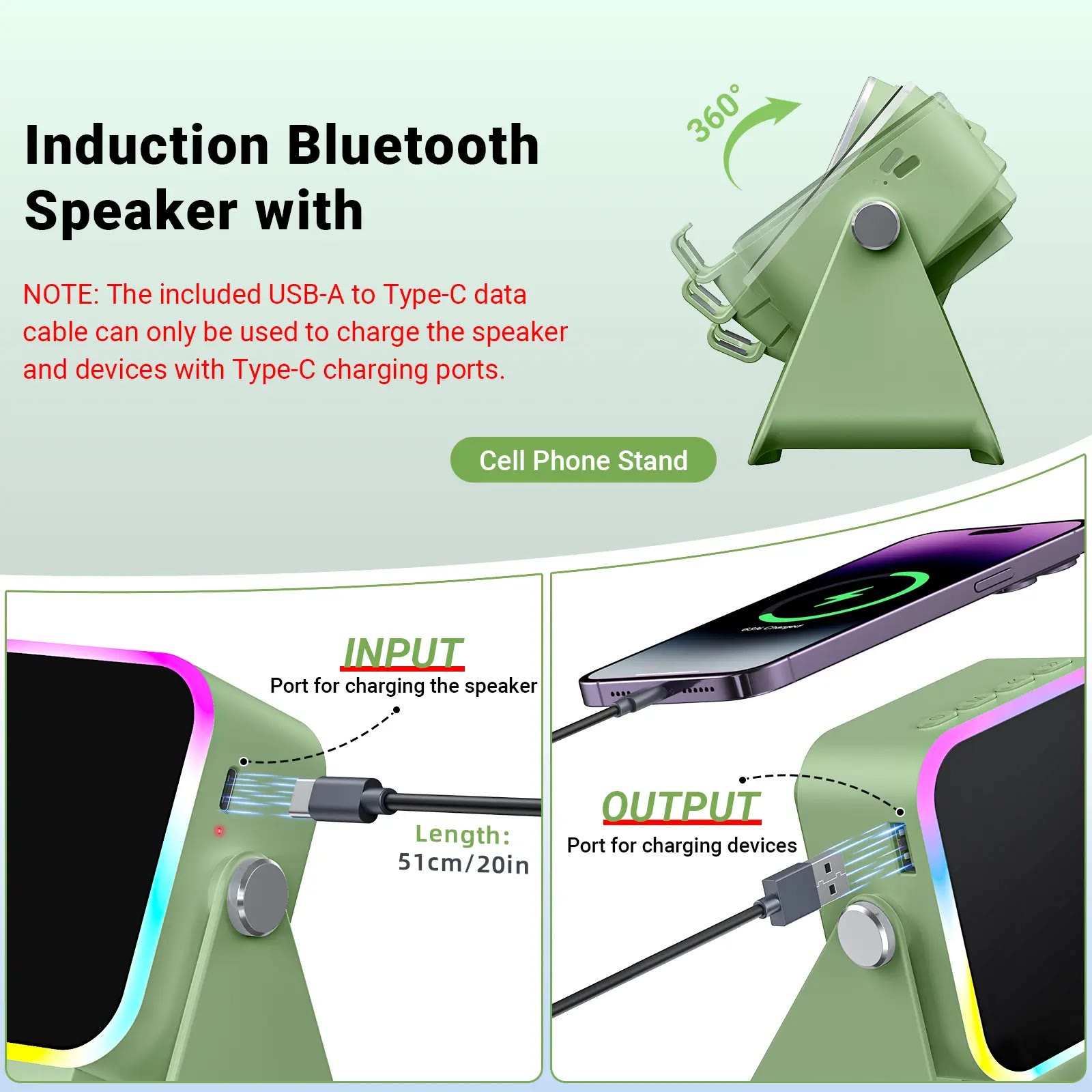 Wireless Induction Audio Speaker Stand, 5in1 Cellphone Holder,3500mAh Rechargeable Emergency Power Bank - image 3