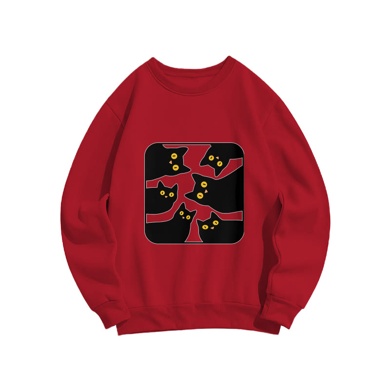 Unisex Cats Are Watching You Print Long Sleeve Crew Neck Sweatshirt - Red - US16-18(2XL) - image 6