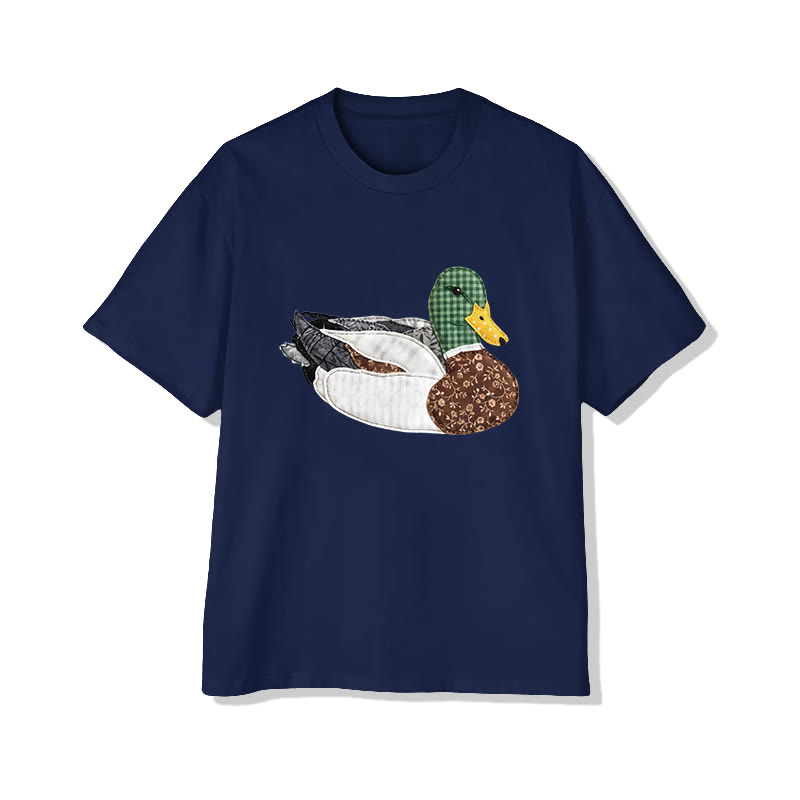 Rural Floral Farm Friend duck pattern Print Pattern Cotton Print T-Shirt - Navy Blue - US16-18(2XL) - image 11