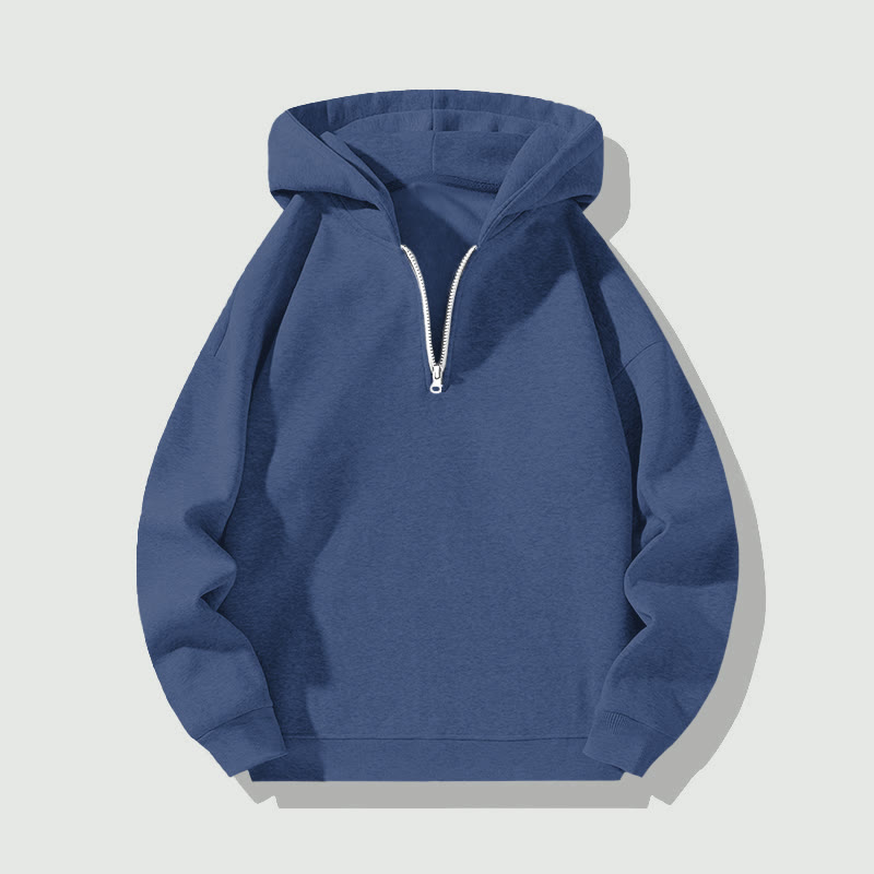 Unisex Casual Solid Color Half Zip Hoodie - Dark Blue - US32-34(5XL) - image 5