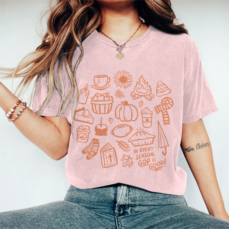 100% Cotton Women's In Every Season, God Is Good! Art Print Casual T-shirt - Pink - 2XL - image 11
