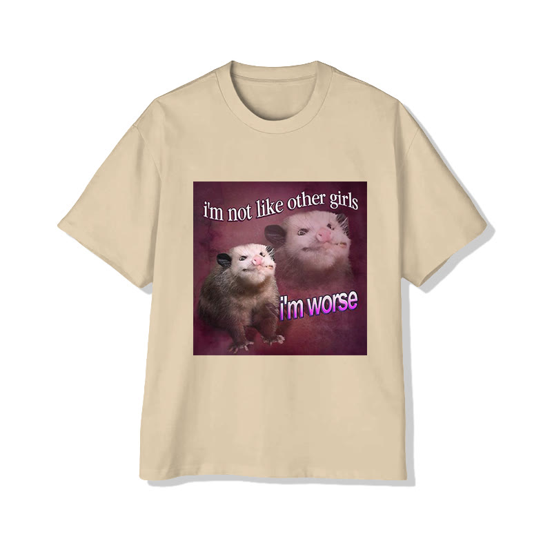 Unisex Funny Possum Meme Graphic Print Short Sleeved Crew Neck T-shirt - Apricot - 2XL - image 3