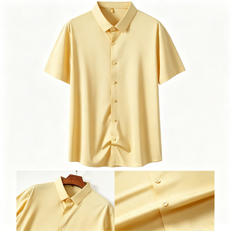 Gentle Office Man High Elasticity Non-iron Short-sleeve Thin Shirt - Yellow - 3XL - image 28
