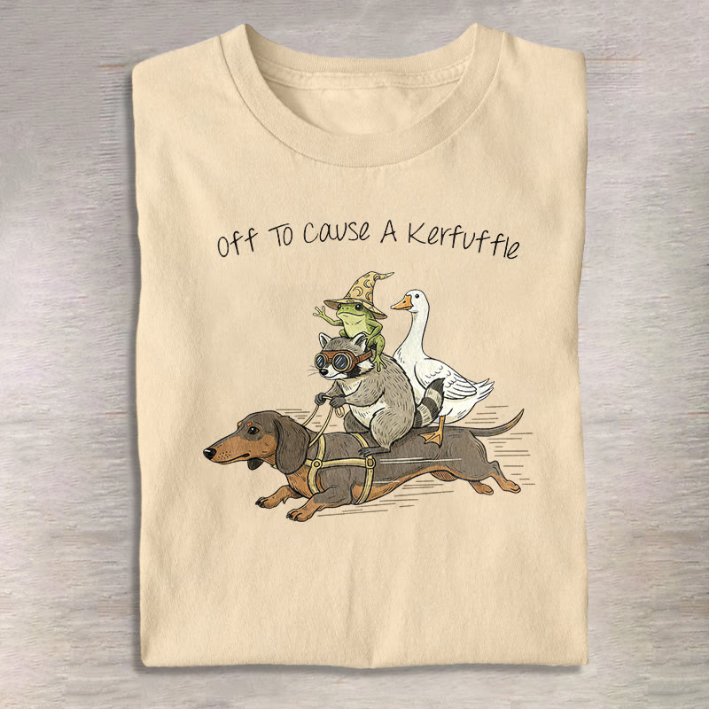 Funny Raccoon Goose Frog And Wiener Dog Print Pattern Cotton Print T-shirt - Apricot - US16-18(2XL) - image 3