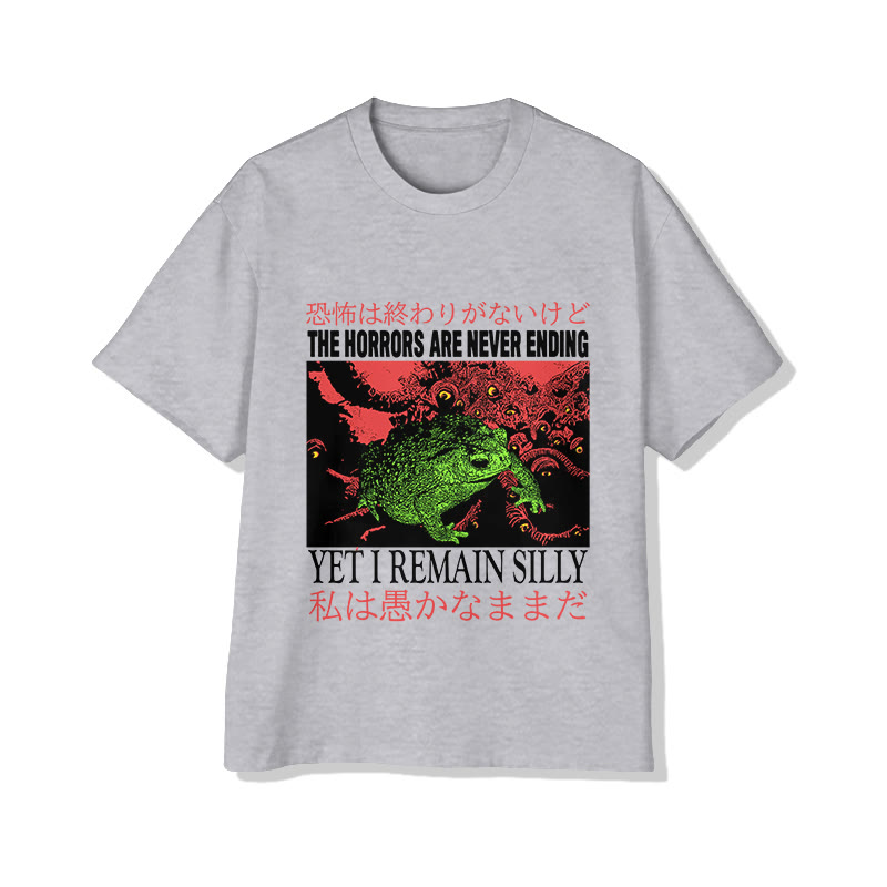 Unisex Vintage Japanese The Horrors Frog  Print Short Sleeve Crew Neck T-Shirt - Grey - 2XL - image 3