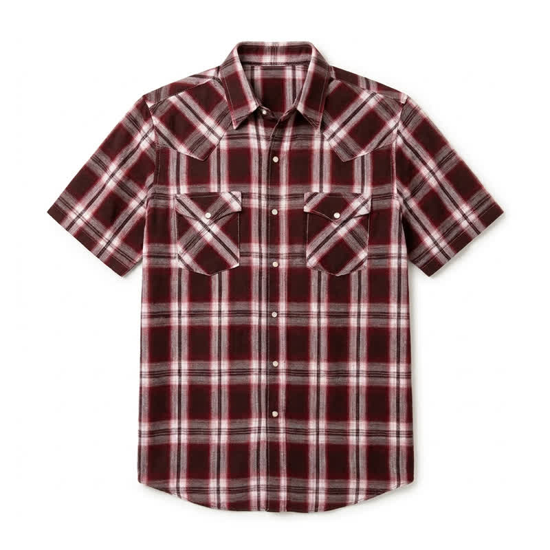 Men's Collar Neck Traditional Striped Short Sleeve Shirt  - Wine - 6XL - image 7