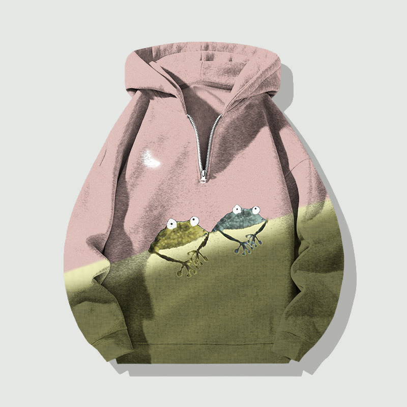 Unisex Simple Frog Color Block Half Zip Hoodie - Pink - US32-34(5XL) - image 3