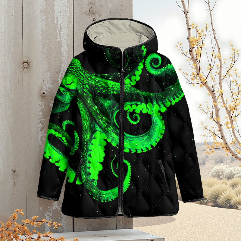Three-dimensional Creative Octopus Art Print Zipper Jackets - Green - 4XL - image 5