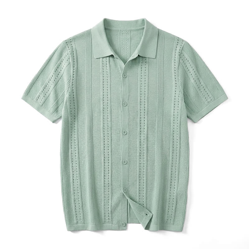 Men's Solid Color Knit Collared Short Sleeve Button Up Polo Shirt - Light Green - 4XL - image 14