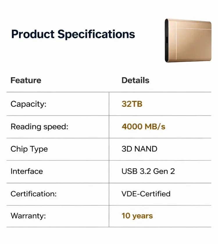 Portable External SSD, High-Speed Solid State Drive, 500GB 1TB 2TB Storage for Laptop, Desktop & Mobile Devices