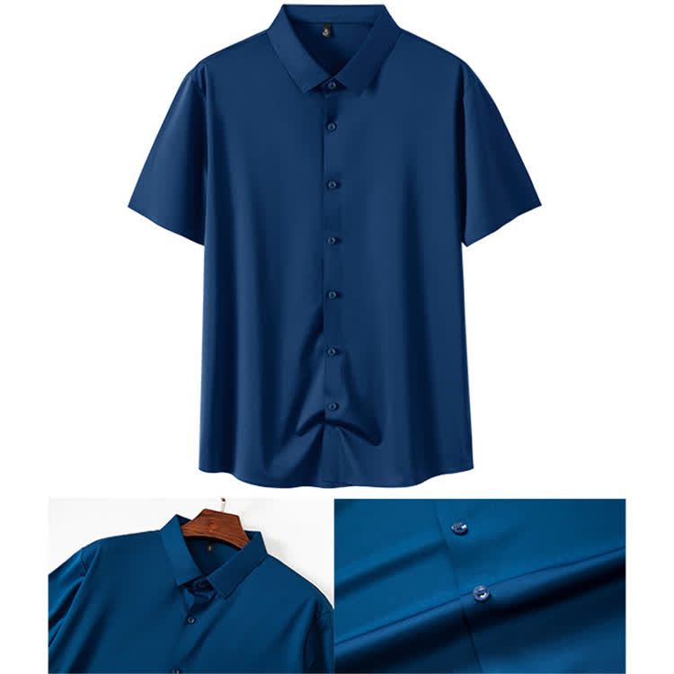 Gentle Office Man High Elasticity Non-iron Short-sleeve Thin Shirt - Dark Blue - 3XL - image 26