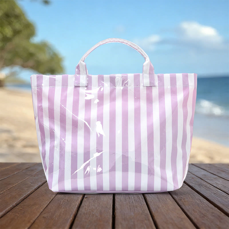 Beach Vacation Color-block Striped Leopard Waterproof Tote Bag - Light Purple - 44*31*12.5cm - image 7
