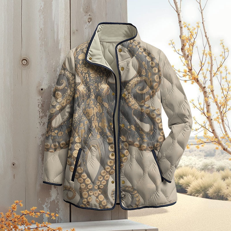 Vintage Octopus Art Print Outerwear Jackets - Apricot - 4XL - image 6