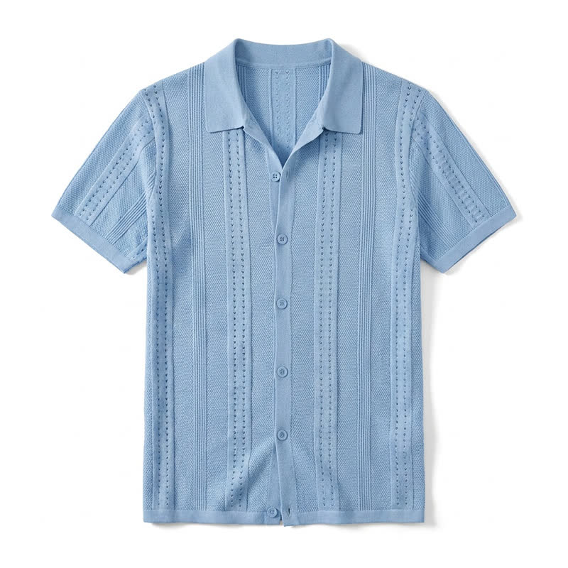 Men's Solid Color Knit Collared Short Sleeve Button Up Polo Shirt - Light Blue - 4XL - image 16